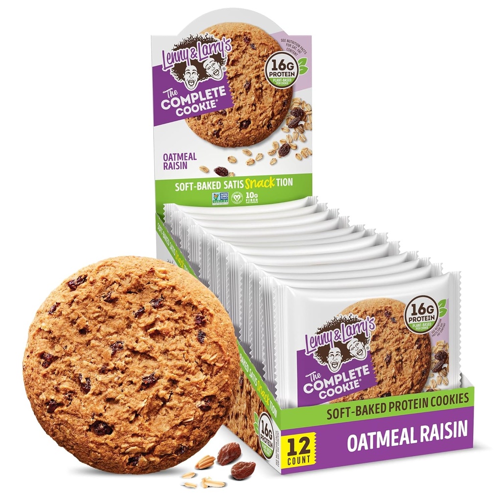Lenny & Larry 's The Complete Cookie, Oatpeal Raisin, 16 g Protein Plant, Vegan, Non-GMO, 4 unce (Opakowanie po 12)