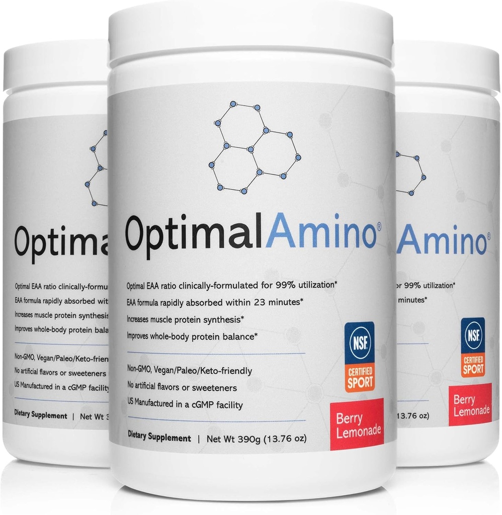 OptimalAmino ® Elite Bundle (3 miesiące) Najlepszy napój przed / po treningu odzyskiwania, 99% wykorzystanie Essential suplement aminokwasów, NSF Certified for Sport ® Certified