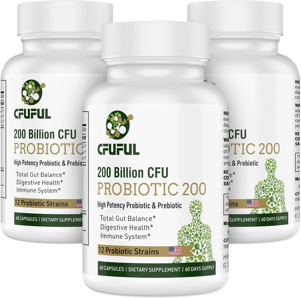 Probiotyki dla Kobiet i Mężczyzn - 200 Miliard CFU 12 Probiotyki Szczepów do Żywieniowego Zdrowia Gut & Immune Health, Energia, z Prebiotyki Organiczne i Probiotyki Półka Stabilny do Rozkwitu 180 Kapsułki