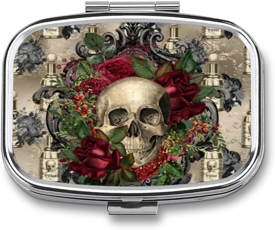 Metal 2 Collect Pill Organizator Travel Friendly Portable Compact Pill Box Cute Pill Case do przechowywania witamin, Olej rybny, Suplementy, Leki, Tabletka do torebki, Pocket. (Czaszka)
