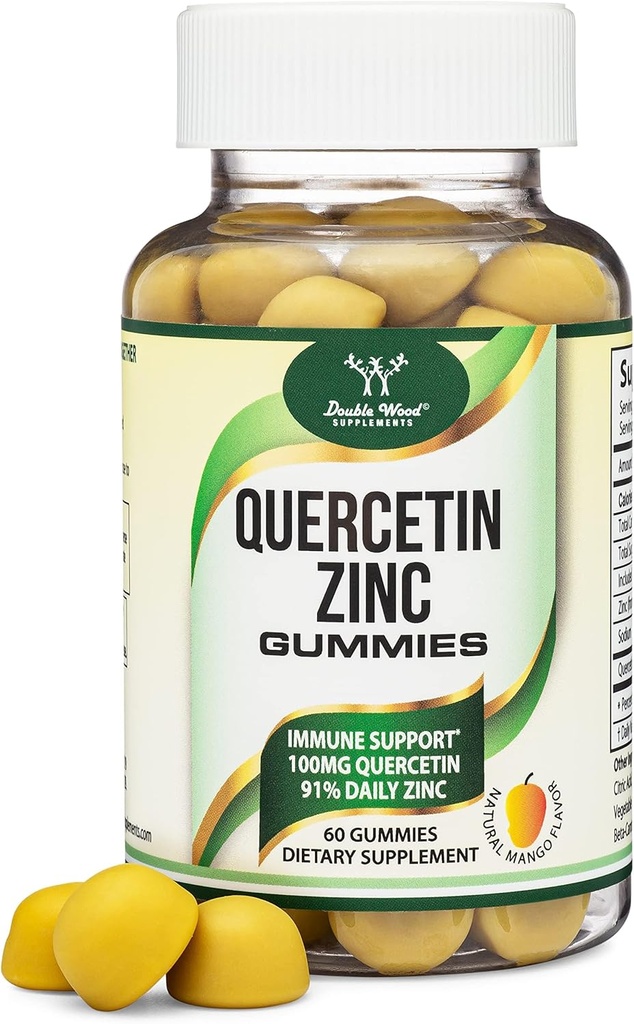 Gumiaki Quercetin z cynkiem (100 mg Quercetin i 91% dziennie cynku na serving) 60 Gumiaków Mango do żucia immunologicznego dla dorosłych i dzieci (Non-GMO i Gluten Free) przez podwójne drewno