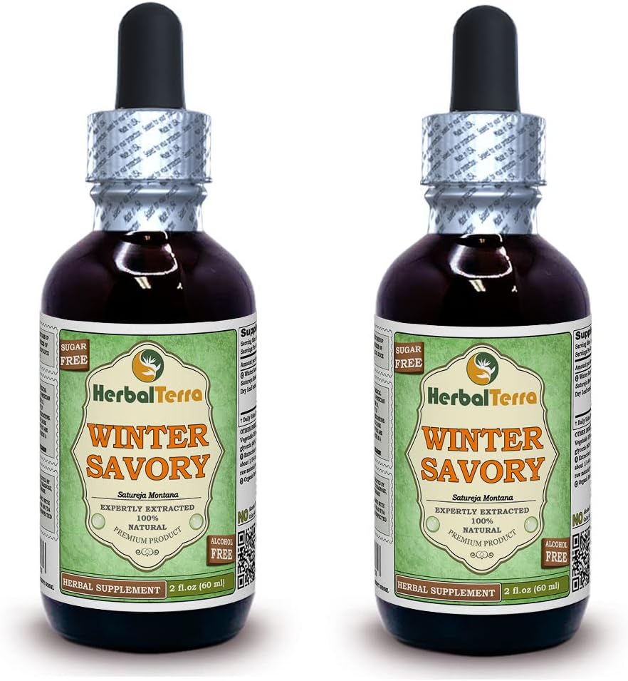 Zima Savory (Satureja Montana) Glicerite, Organic Dried Leaves Alcohol Free Liquid Extract (Nazwa marki: HerbalTerra, Proudly made in USA) 2x2 fl.oz (2x60 ml)