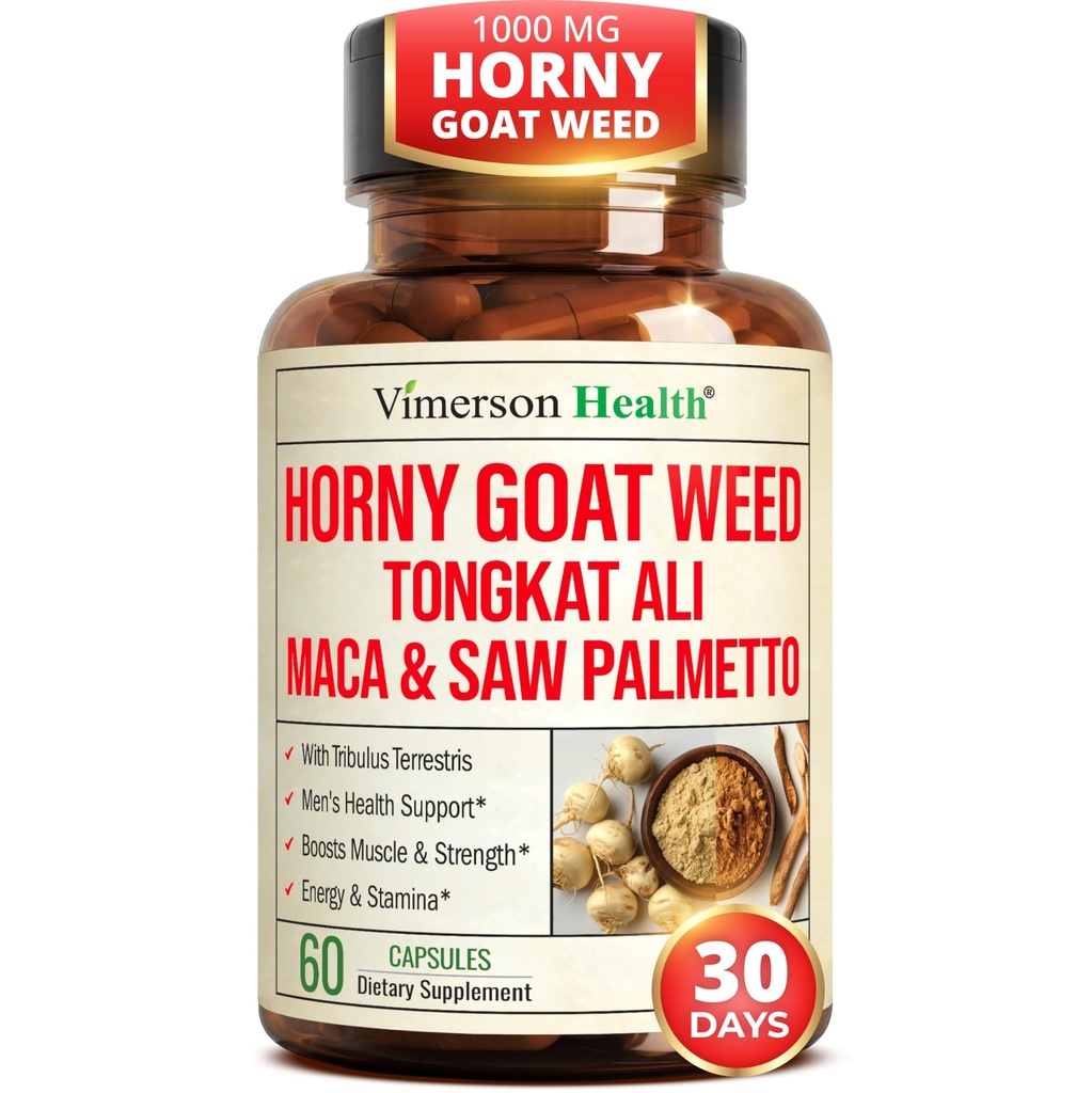 HornyGoatWeed for Men (1000mg per Serving) - Mężczyzna Enhancing Supplement w / Maca Root, Tongkat Ali, Saw Palmetto, Panax Ginseng, Tribulus Terrestris & L- Arginine for Energy, Drive & Siła