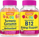 WellYeah Kurkumina Kurkumina Dzieci + Witamina B12 Dzieci, Gummies Bundle - Great Desting, Suplement witaminy, Gluten Free, GMO Free, Gummy do żucia