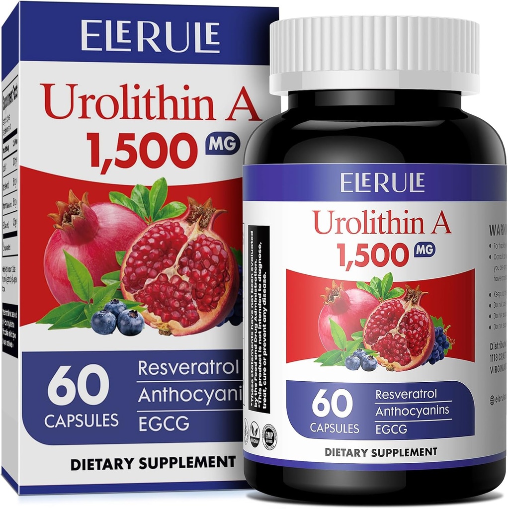 Urolityna Suplement 1000 mg Plus trans- resweratrol, antocyjaniny, zielona herbata, Promowanie zdrowego starzenia, Wspiera komórkowe i energii dla mężczyzn i kobiet, 60 Capsules- 33