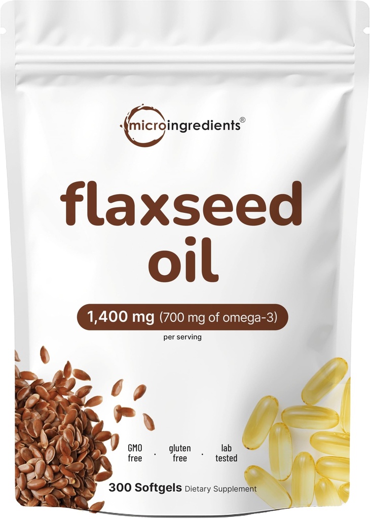Olej lniany 1400mg Softgels, 300 Liczy 124; w / 700mg ALA Omega 3, Cold Pressed, bogaty w tłuste kwasy, kwas linolenowy alfa, Wsparcie Heart Health & System immunologiczny 124; Non-GMO, No Gluten - 300 Sług