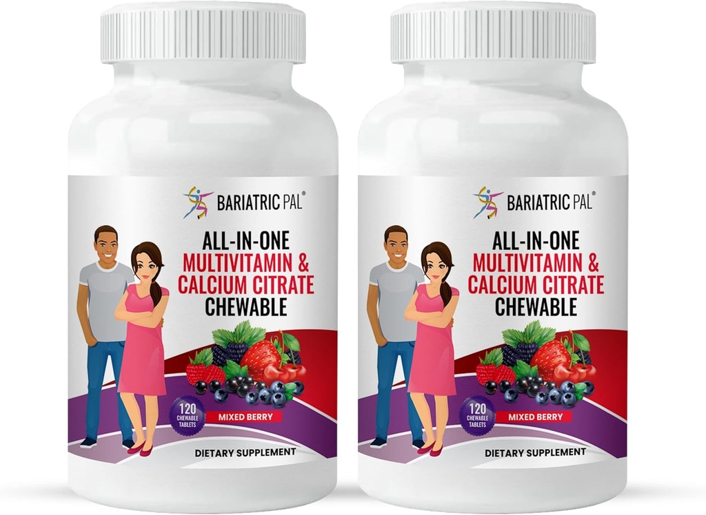 BariatricPal All- in- One Chewable Multivitamina z cytrynianem wapnia i żelazem - Mieszane Berry (60- Day Supply)