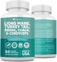 Lions Mane 3000mg Turcja Tail 3000mg Reishl 1000mg Chaga 1000mg Cordyceps proszek Ekstrakt zawierający Maitaake Shiitake czarny grzyb, Suplement mózgu, Suplementy mineralne, 60 Kapsułki