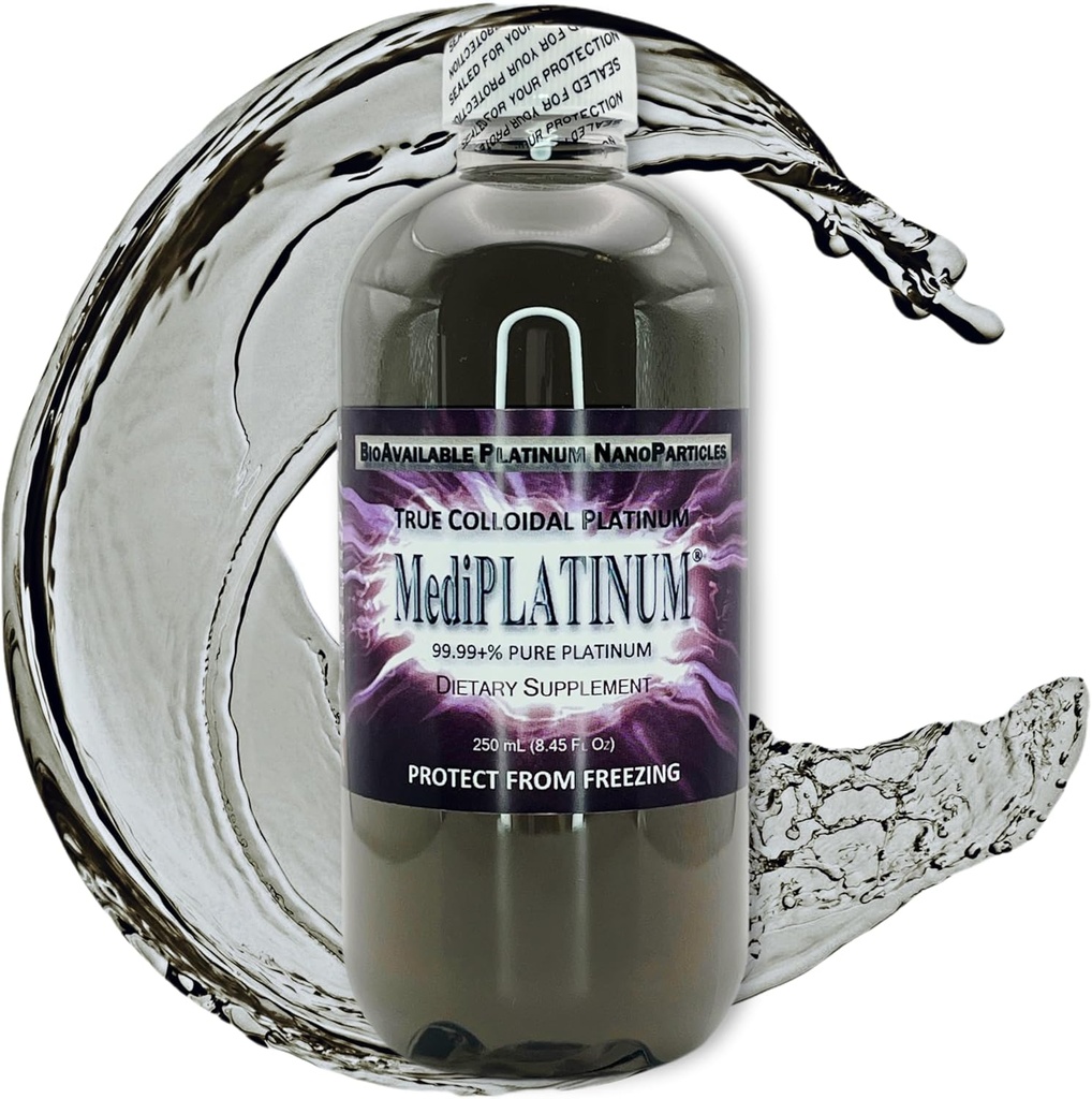 MediPLATINUM True Colloidal Platinum Dietetic Supplement - 250 ml (8.45 Fl Oz) w przezroczystej butelce z tworzywa sztucznego bez BPA-