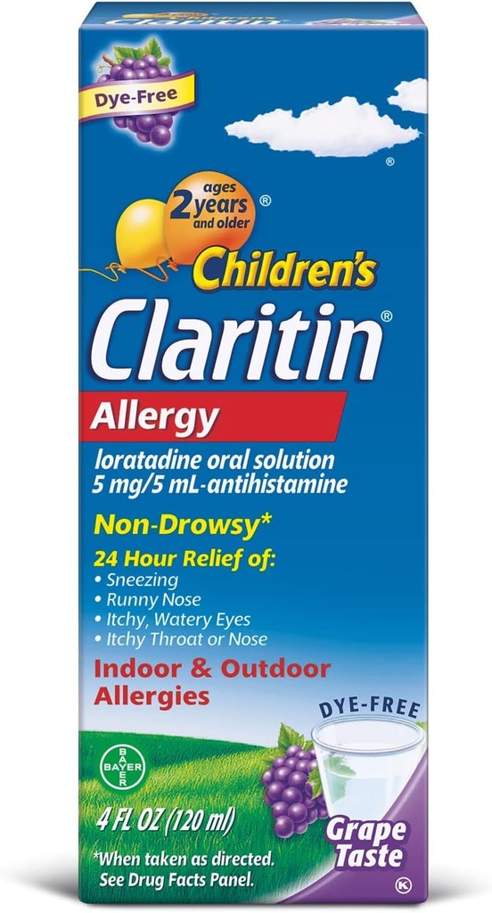 Claritin Dzieci 2 godziny Non- Drowsy alergia roztwór doustny 5 mg / 5 ml, Grape 4 Fl Oz