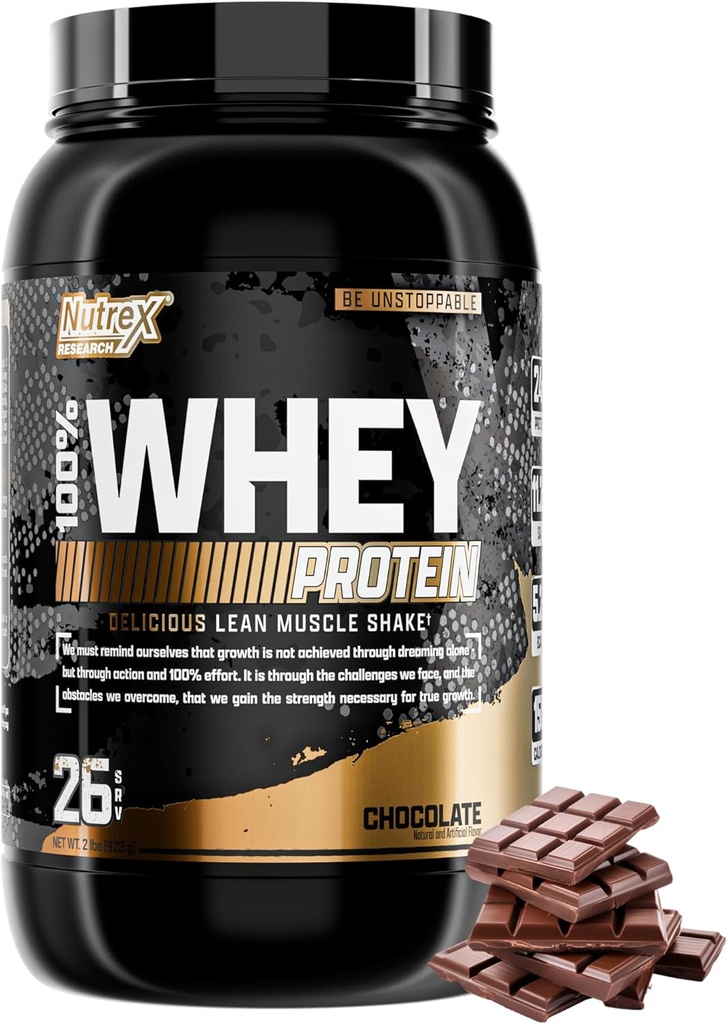 Nutrex Badania Czekoladowego białka serwatki proszku 124; 100% suplement białka serwatki 124; Wzmocnione mięśnie Builder & Recovery Protein z żołądkowych enzymów dla mężczyzn i kobiet - 25g białka (Czekolada, 2 funt)