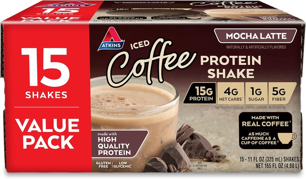 Atkins Gluten Free Protein- bogaty shake, Mocha Latte, Keto Friendly, 15 Hrabia