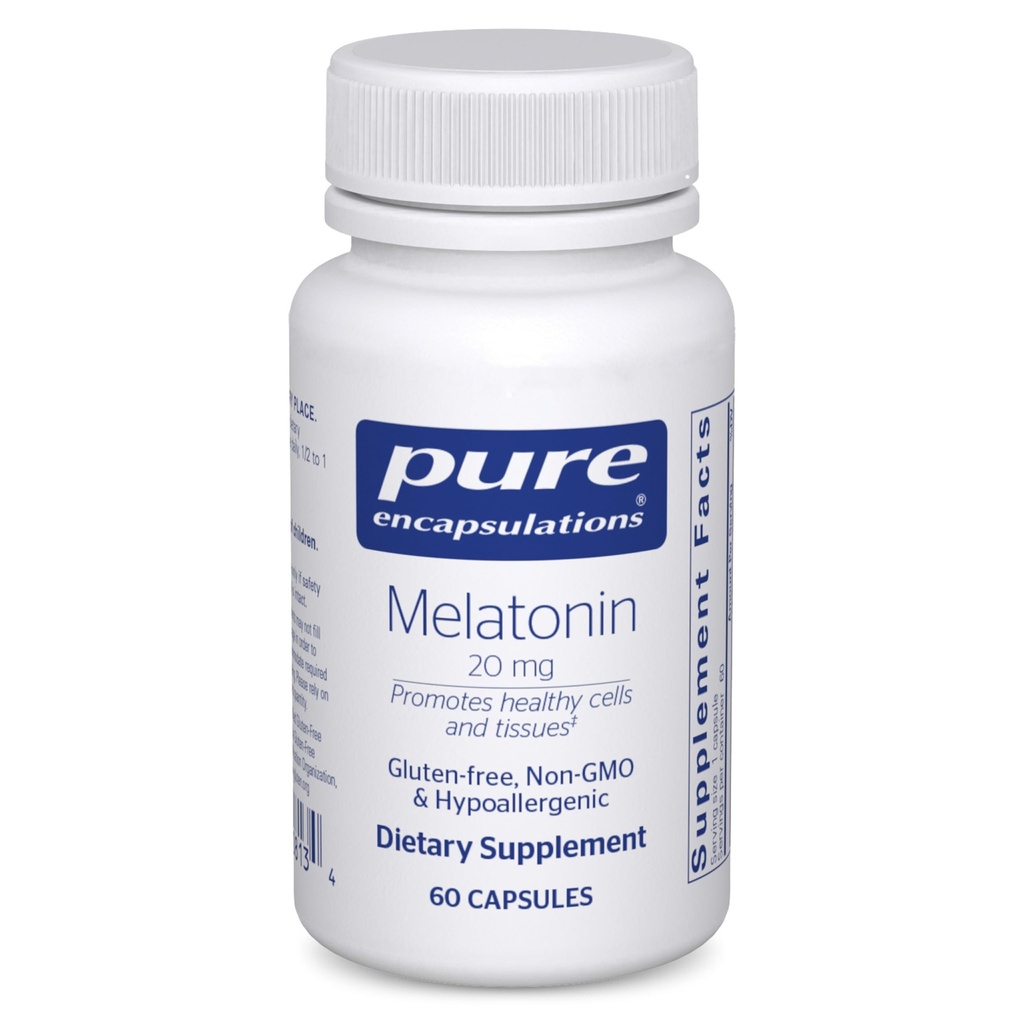 Czyste enkapsulacje Melatonina 20 mg - Nie przeznaczona do wspomagania snu - dla układu immunologicznego i zdrowych komórek - 99,5% Czystość Melatonina - Gluten Free & Non-GMO - 60 Kapsułki