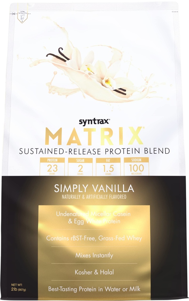 Syntrax Nutrition Matrix - Sustainable-Release Protein Blend, Po prostu Vanilla 2 lbs. Prawdziwe Vanilla Bean Specks