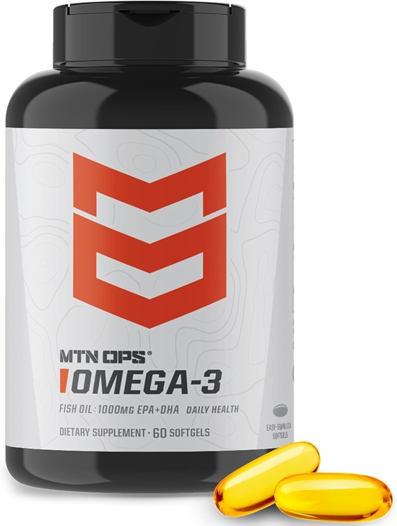 MTN OPS Omega 3 Fish Oil Supplement, 1000mg Fatty Acid Softgels for Healthy Heart, Joint & Bone Health, 30 Służenie