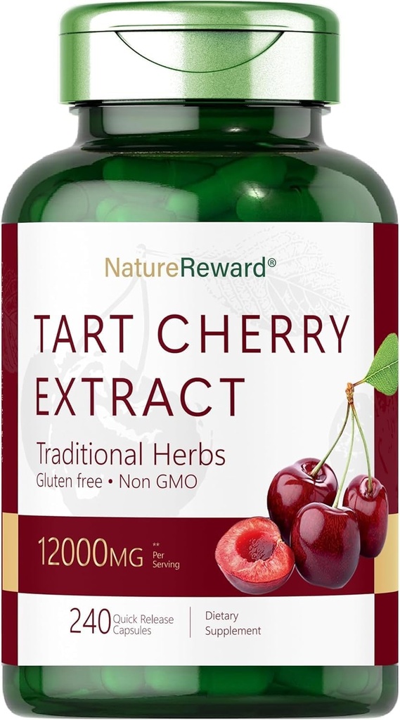 Tart Cherry Extract 12000mg ↓ 124; 240 kapsułki ↓ 124; Non-GMO i Gluten Free Formula ↓ 124; Herbal Supplement