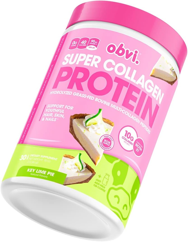 Obvi Kolagen Peptydy Proszek z białka 124; Wspiera Gut Health, Zdrowe włosy, Skóra, Nails z Biotin & Witaminy 124; Zhydrolizowane bydło karmione 124; No Sugar, Gluten- Free 124; 30 Słupki, Klucz Lime