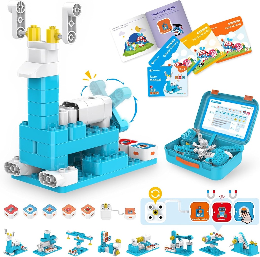 WhalesBot A3 12-in-1 STEM Blocks Coding Robot Kit for Kids, 61-Piece Educational Building Set with Interactive Storytelling, Ideal Toy Gift for Boys & Girls Ages 3-6