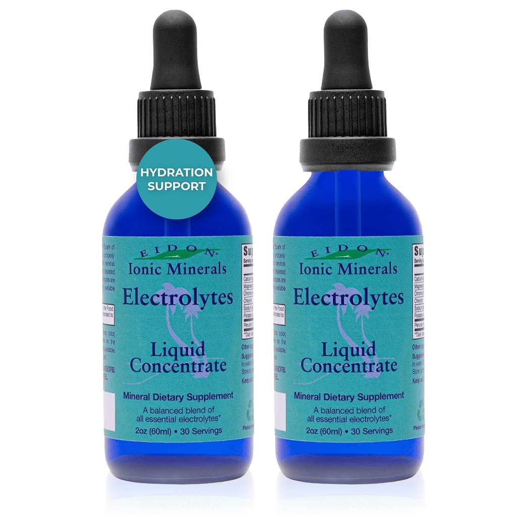 Eidon Electrolytes - płynne krople elektrolitów, jonowy suplement mineralny, aby dodać do wody, uzupełnianie i równowaga Równowaga elektrolitów, Hydration Support, Niesłodzony cukier wolny - 2 oz, 2 opakowania