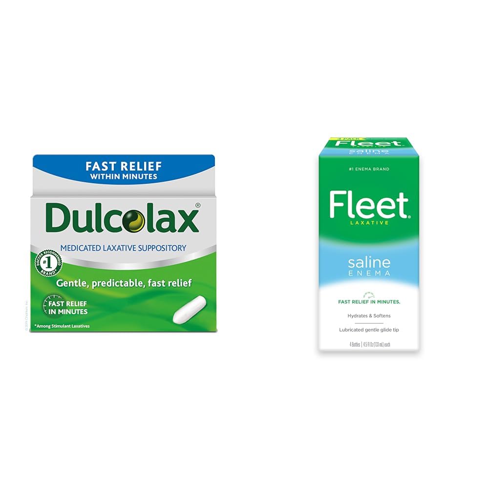 Dulcolax Szybka ulga medykacyjna Loksative Supposeries Szybka ulga, Tylko stosowanie odbytnicy, Bisacodyl, 10 mg & Flota Loksative Saline Enema dla dorosłych zaparcia, 4,5 fl oz, 4 butelki