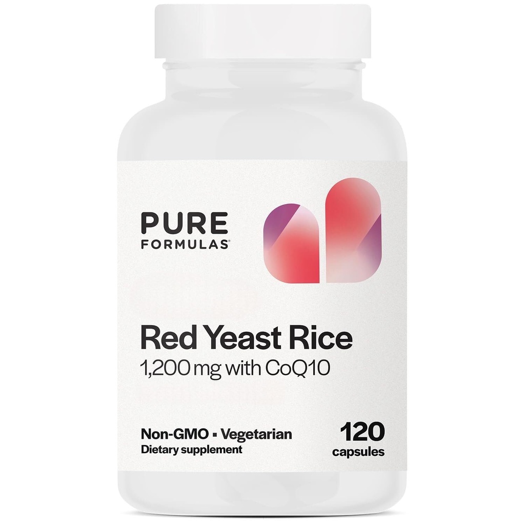 PureForma jako extra siła Red Yeast Rice 1200mg z CoQ10 100mg, Citrin- Free, Non-GMO, Gluten- Free, 120 Kapsułki (2 miesiące dostaw)