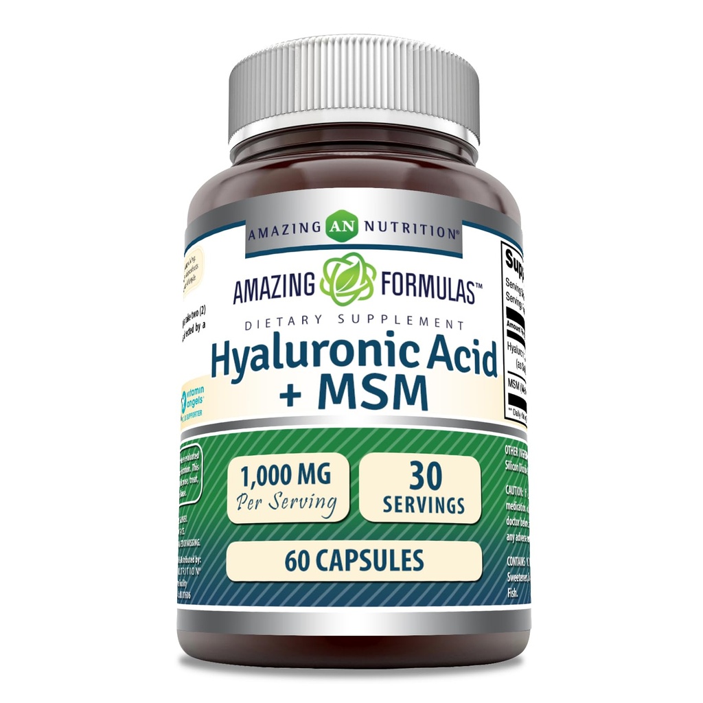 Amazing Supples Hyaluronic Acid & MSM Supplement Budapest 124; 1000 Mg Per Serving Budapest 124; Capsule Supples 124; Non-GMO Budapest 124; Gluten Free Supplement 124; Made in USA (1 Pack, 60 Count)