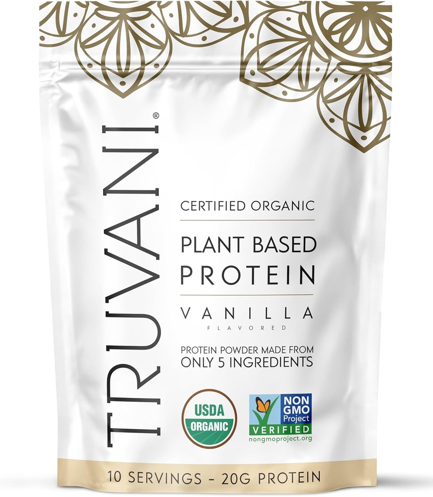 Truvani Vegan Pea Protein Powder Building 124; Vanilla Building 124; 20g Organic Plant Based Protein Building 124; 10 Servings Building 124; Keto Building 124; Gluten & Dairy Free 124; Niskie węglowodory 124; No Added Sugar