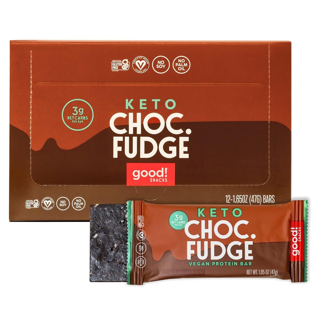 Dobrze! Przekąski Czekoladowe Fudge Keto Protein Bar, Wegan, Soy & Gluten Free, Niski cukier Meal Wymiana, 11g Wysokie białko, Naturalne zdrowe przekąski, Dla sportowców i aktywnych stylów życia, 3g Węglowodory netto, 12 Bary
