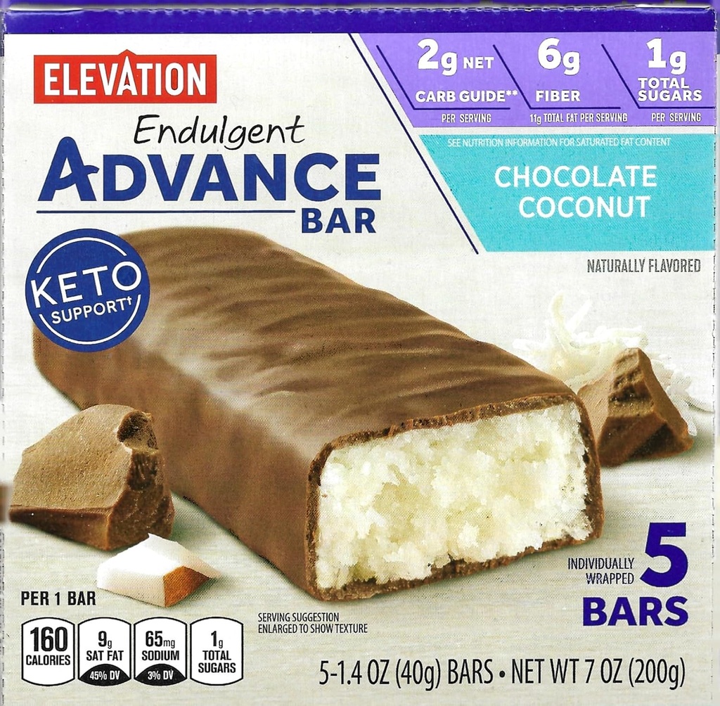 Millville Elevation Advance Czekoladowe Bary Kokosowe, Carb Conscious, 5 g Protein, z Przepisy. Jedno pudełko 5, 1.4oz Indywidualnie zapakowane bary. Bundle zawiera 2 Przepisy, 5 barów.
