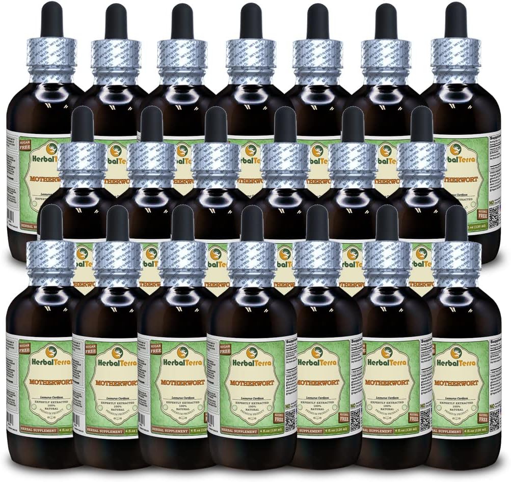 Macierzanka (Leonurus Cardicaca) Gliceryt, Organiczny suchy ekstrakt płynny ziołowy (Nazwa marki: HerbalTerra, Proudly Made in USA) 20x4 fl.oz (20x120 ml)
