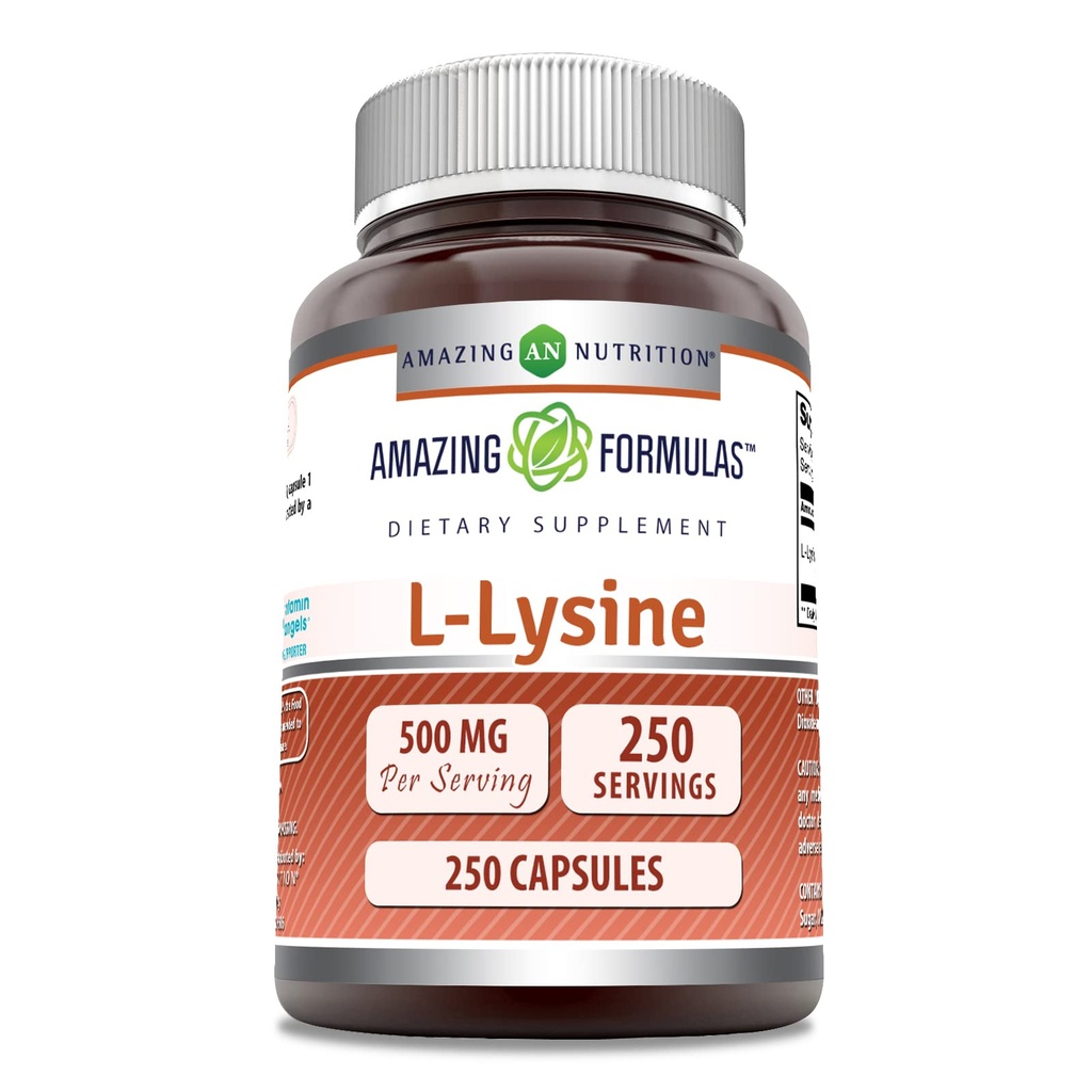 Amazing Supples L- Lysine 500 Mg Acid Supplement Equipment 124; Capsules Equipment 124; Non-GMO Equipment 124; Gluten- Free Equipment 124; Made in USA (1 Pack Equipment 124; 250 Count)