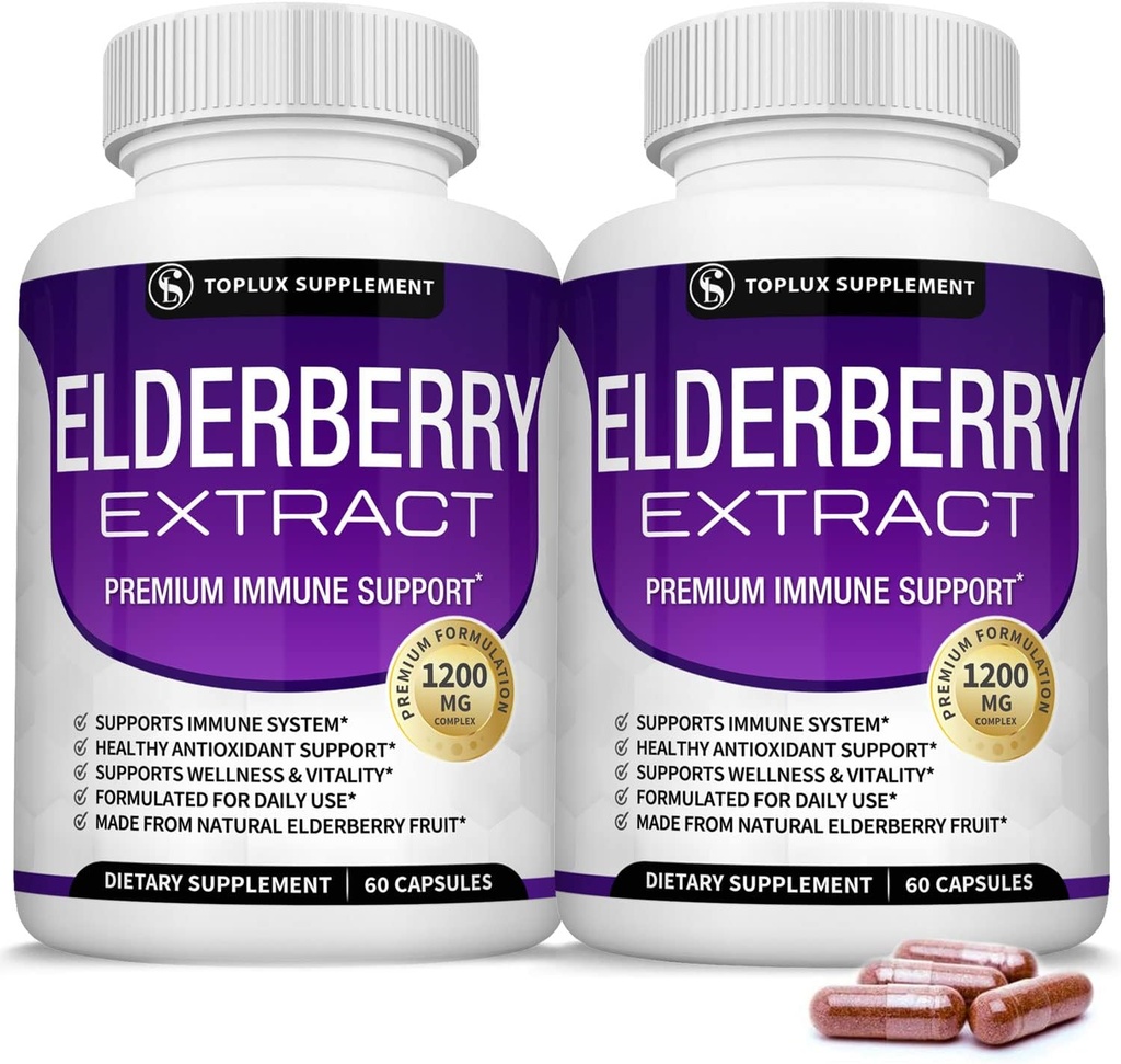 Organiczne Kapsułki Elderberry z Sambucus Extract - Czyste Owoce Elderberry dla wsparcia immunologicznego, Zdrowie skóry & Potężny przeciwutleniacz, Immunitet Boost dla mężczyzn i kobiet, 60 Kapsułki Veggie, Non-GMO i bez cukru
