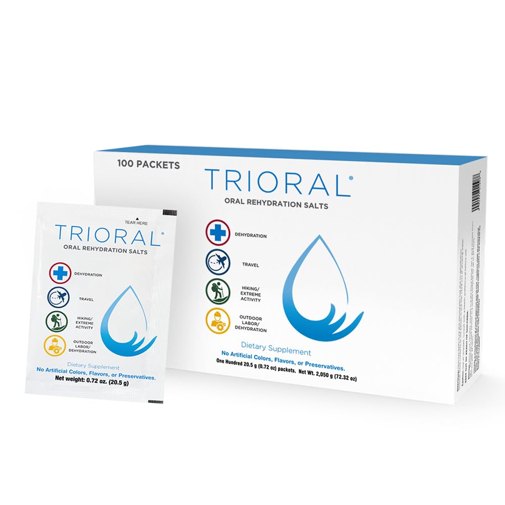 Trioral Rehydration Electrolyte Powder - Sole do nawadniania jamy ustnej - Wspiera odwadnianie z treningu, Utrata płynów i ogólne nawodnienie - 100 pakietów mieszanki napojów