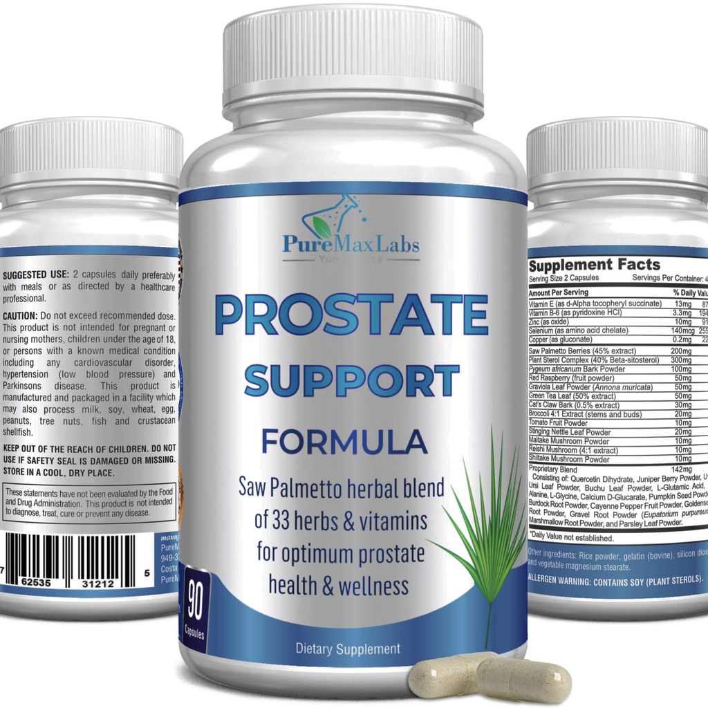 Prostate Support Formuła dla mężczyzn - Saw Palmetto, Sterol roślinny, 33 Zioła, Pigułki do kontroli pęcherza w celu zmniejszenia częste oddawanie moczu i Blocker DHT zapobiec wypadanie włosów 124; Prostate Supplement Supplement