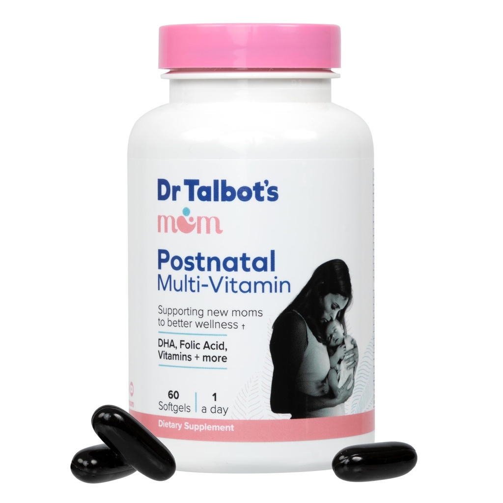 Mama dr Talbota Postnate Multi- Witamina - DHA, Kwas foliowy, Witaminy i więcej - Pomaga nowe matki do lepszego wellness - 60 Softgels