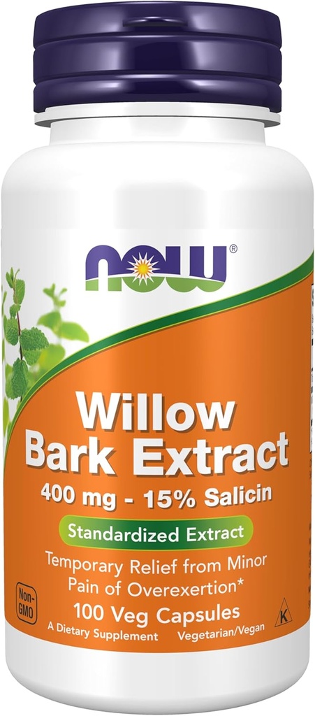 Teraz żywności Suplementy, Biała Willow Bark 400 mg z 15% Salicin, standardowy ekstrakt, 100 kapsułki Veg