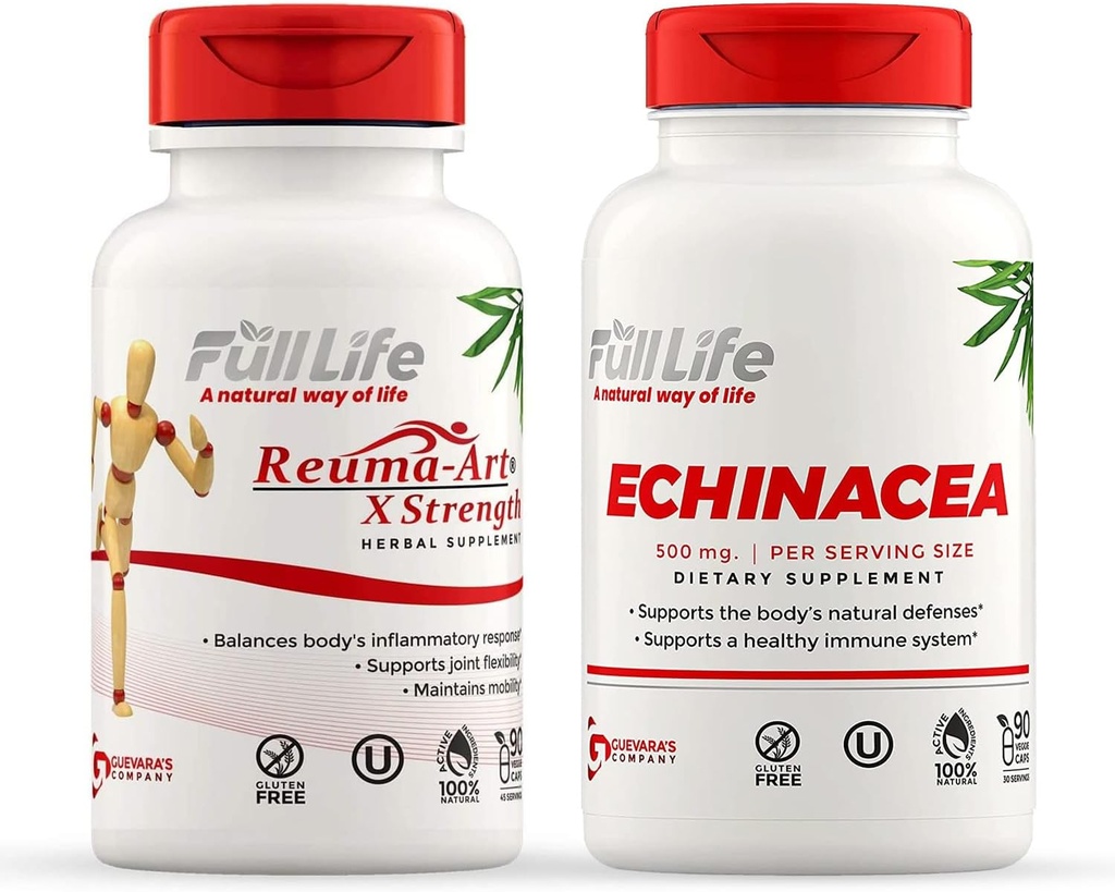 Full Life Reuma- Art X Siła i Echinacea kapsułki - Joint Support Supplement - Echinacea Purpurea Extract - Kosher, Gluten- Free - 90 Kapsułki wegetariańskie Każdy