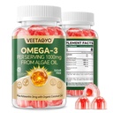 Vegan Omega 3 Gummies 1200mg - Dual Layer - Fish Oil Alternative, Marine Algae Omega 3 Supplement DHA 600mg, EPA 400mg z Astaksantyną, Cukier wolny, 60 Cts
