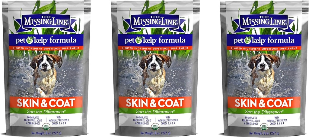 Brakujące Link 3 Pack of Pet Kelp Formuła, 8 Ounces Każdy, Suplement Superfood dla psów, skóry i płaszcz
