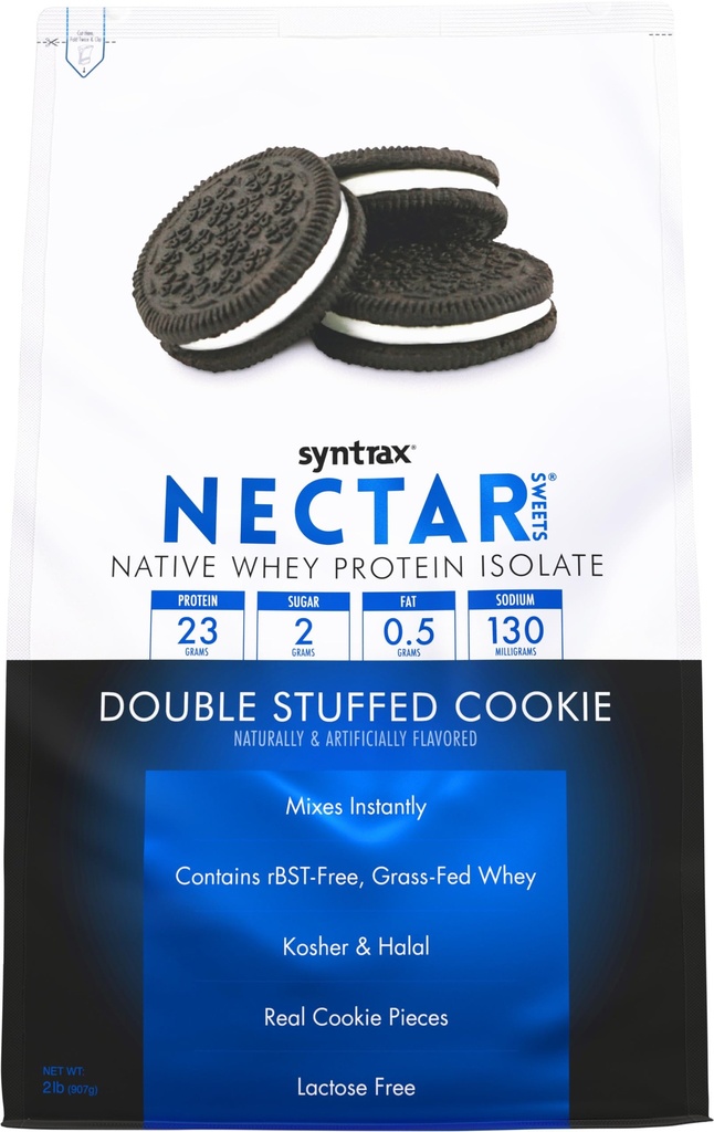 Syntrax Nutrition Nectar Sweets, 100% serwatka Isolate Protein Powder, podwójne nadziewane Cookie, 2 lb.w / Prawdziwe kawałki Cookie.