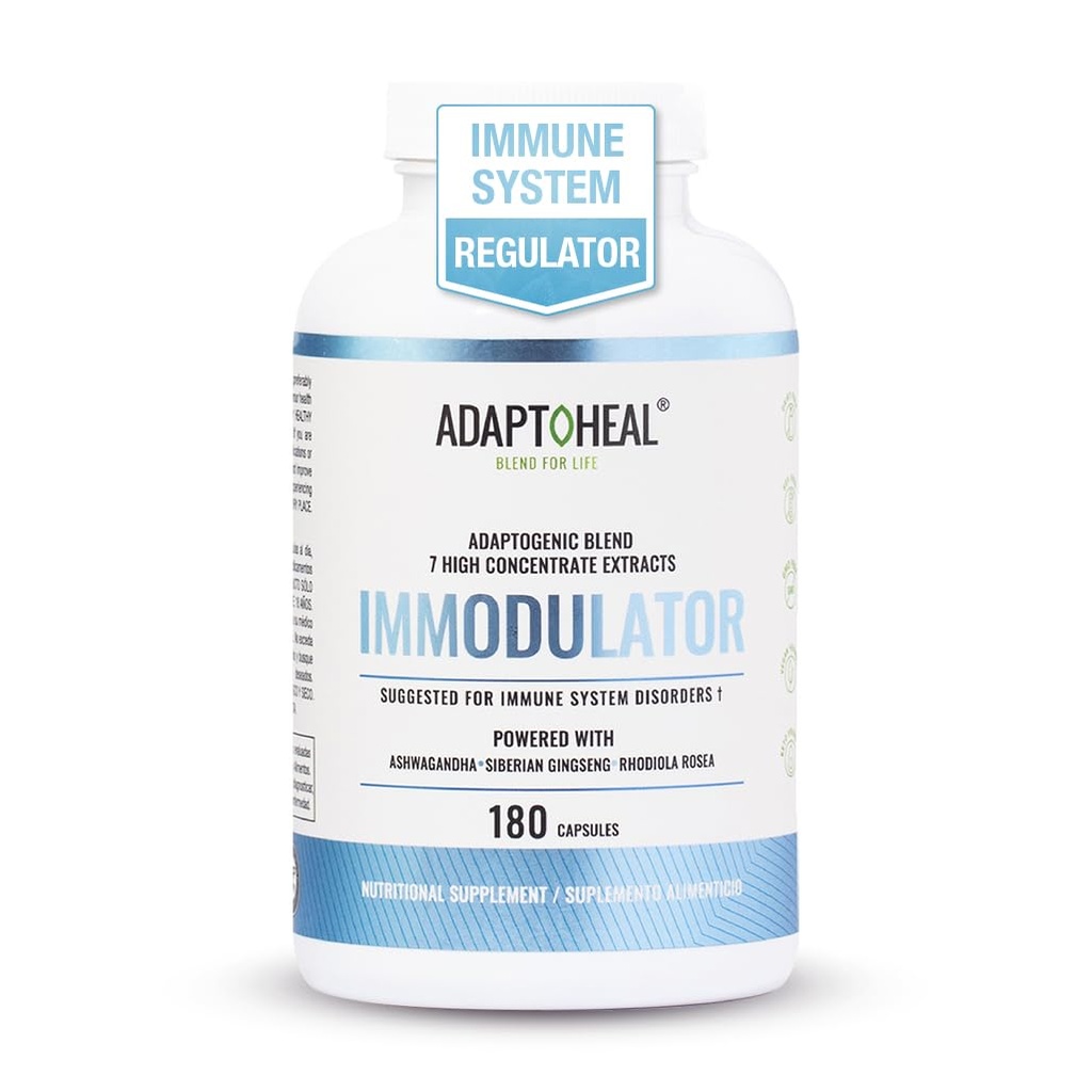 ADAPTOHEAL Immodulator - Adaptogenetic Supplement for Well- Being, with Ginseng, Ashwagandha, Reishi Mushroom - Pomaga w odpowiedzi na stres, równowagi nastrojów i funkcji układu immunologicznego (180 kapsułki / 700 mg)