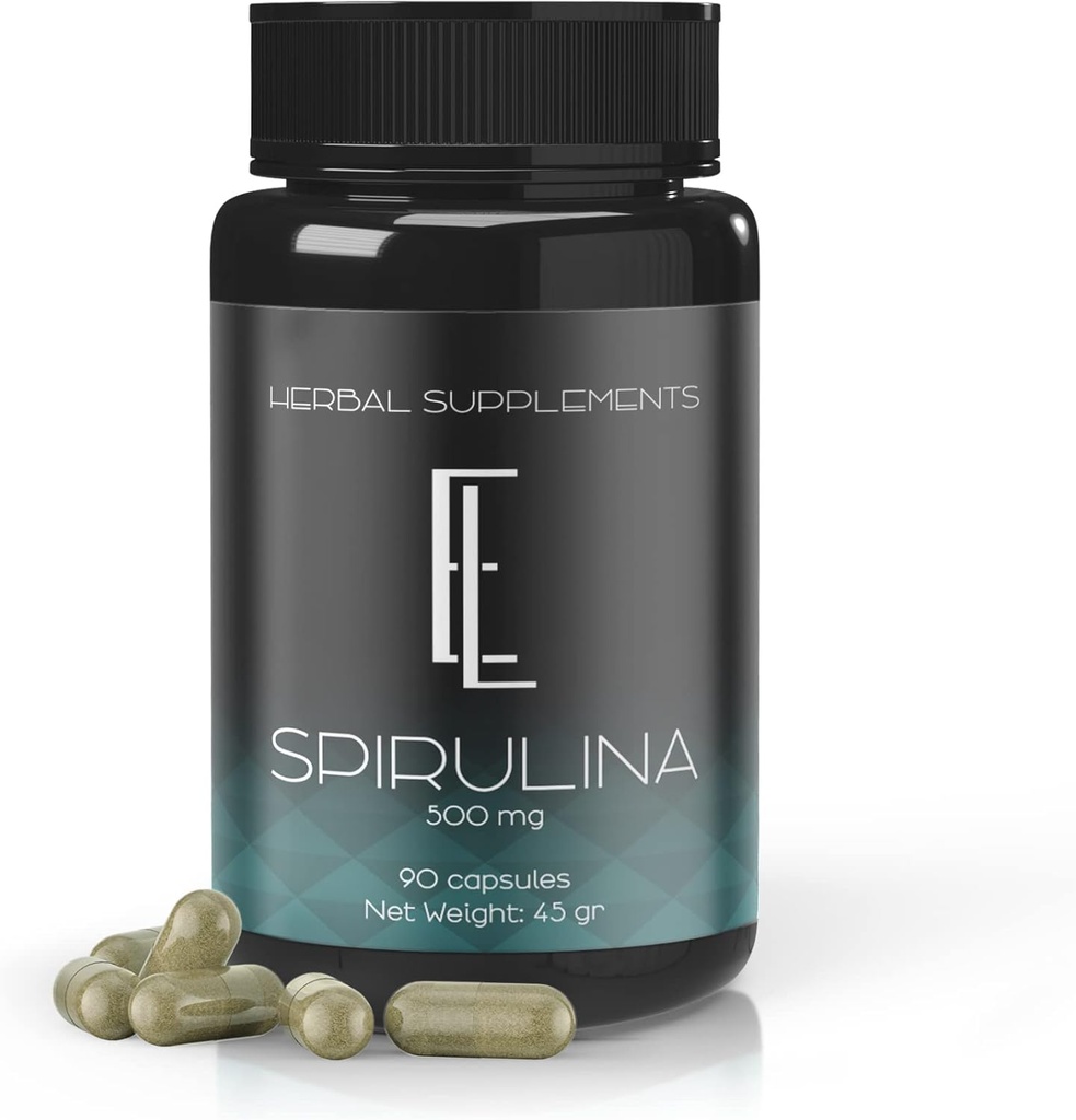 Zaczarowany Spirulina Kapsułki - 90 x 500 mg, Wysokiej mocy Plant-oparte Superfood, Suplementy, Nie-GMO Celuloza warzywna Przyjazne kapsułki