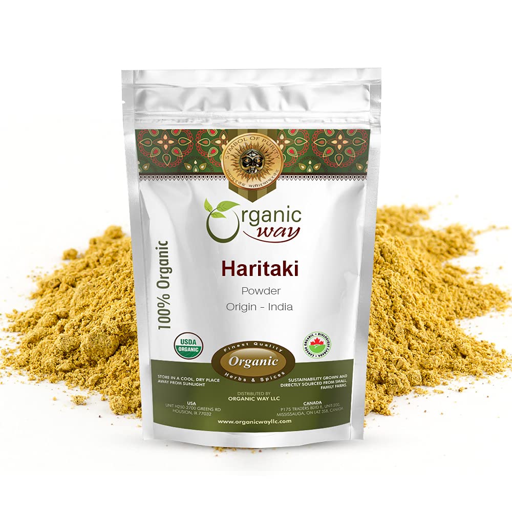 Organic Way Premium Quality Haritaki Powder (Terminalia Chebula) - Organic & Kosher Certified Between 124; Raw, Vegan, Non GMO & Gluten Free Between 124; USDA Certified Between 124; Pochodzenie - Indie (1LBS / 16Oz)