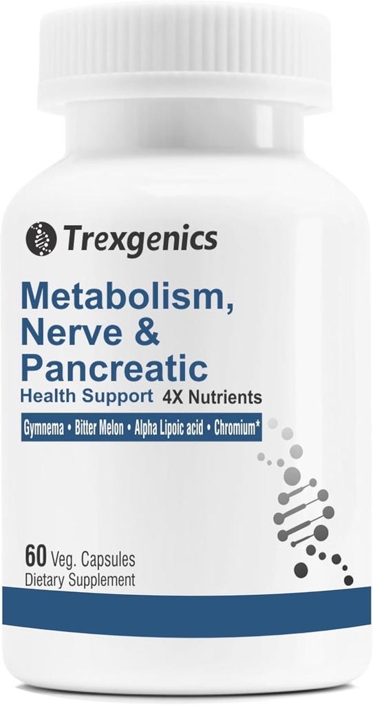 Trexgenics Metabolism Support with GYMNEMA 75% Gymnenic Acid 150 mg, Bitter Melon 5% Bitters 150 mg, Chromium & Alpha LIPOIC ACID150mg(60 Vegan Capsules) (Pack of 1)