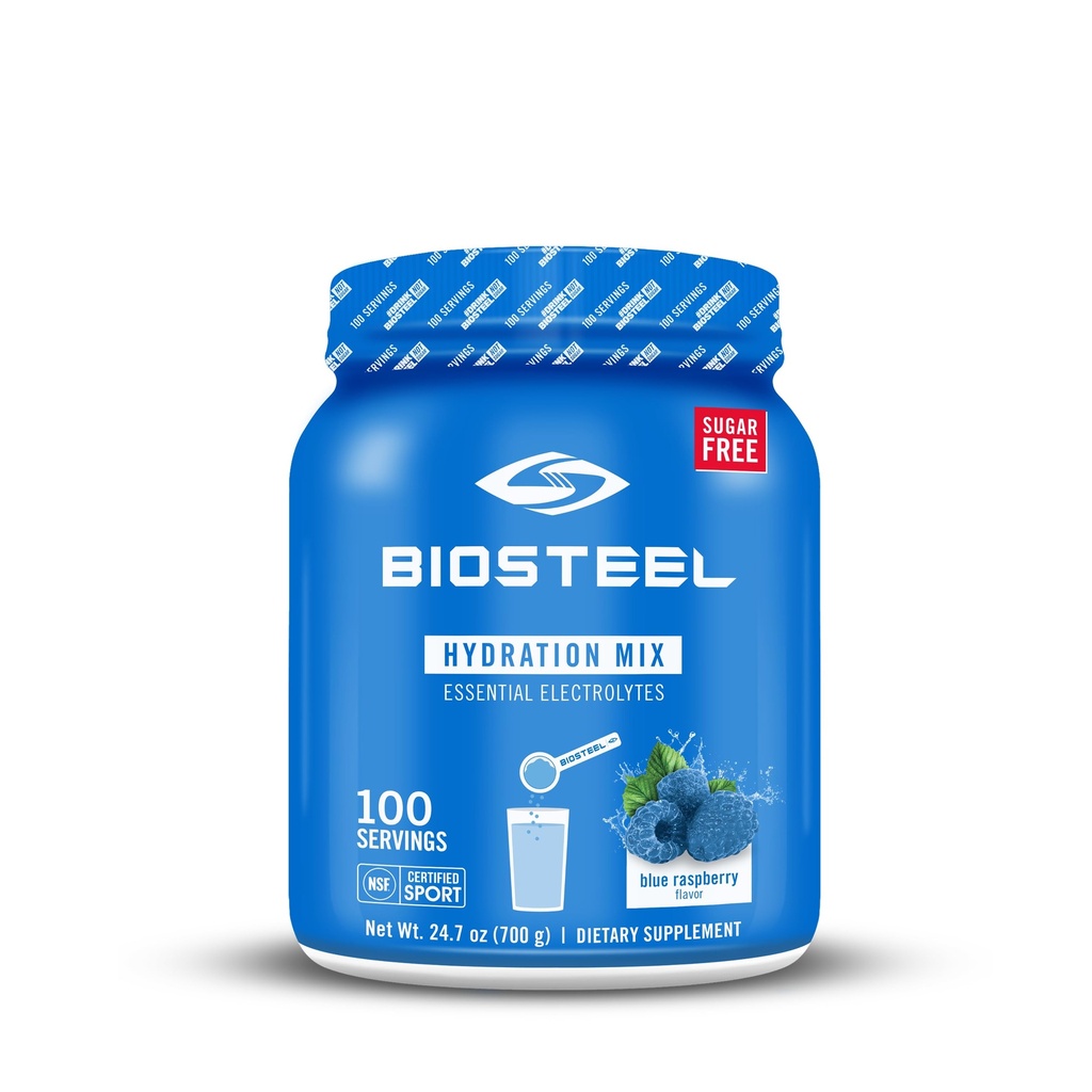 BioSteel Zero Sugar Hydration Mix, Wielki degustacyjny Hydration z 5 Esencjalnych elektrolitów, Niebieski Malina Flavor, 100 Służenia na Tub
