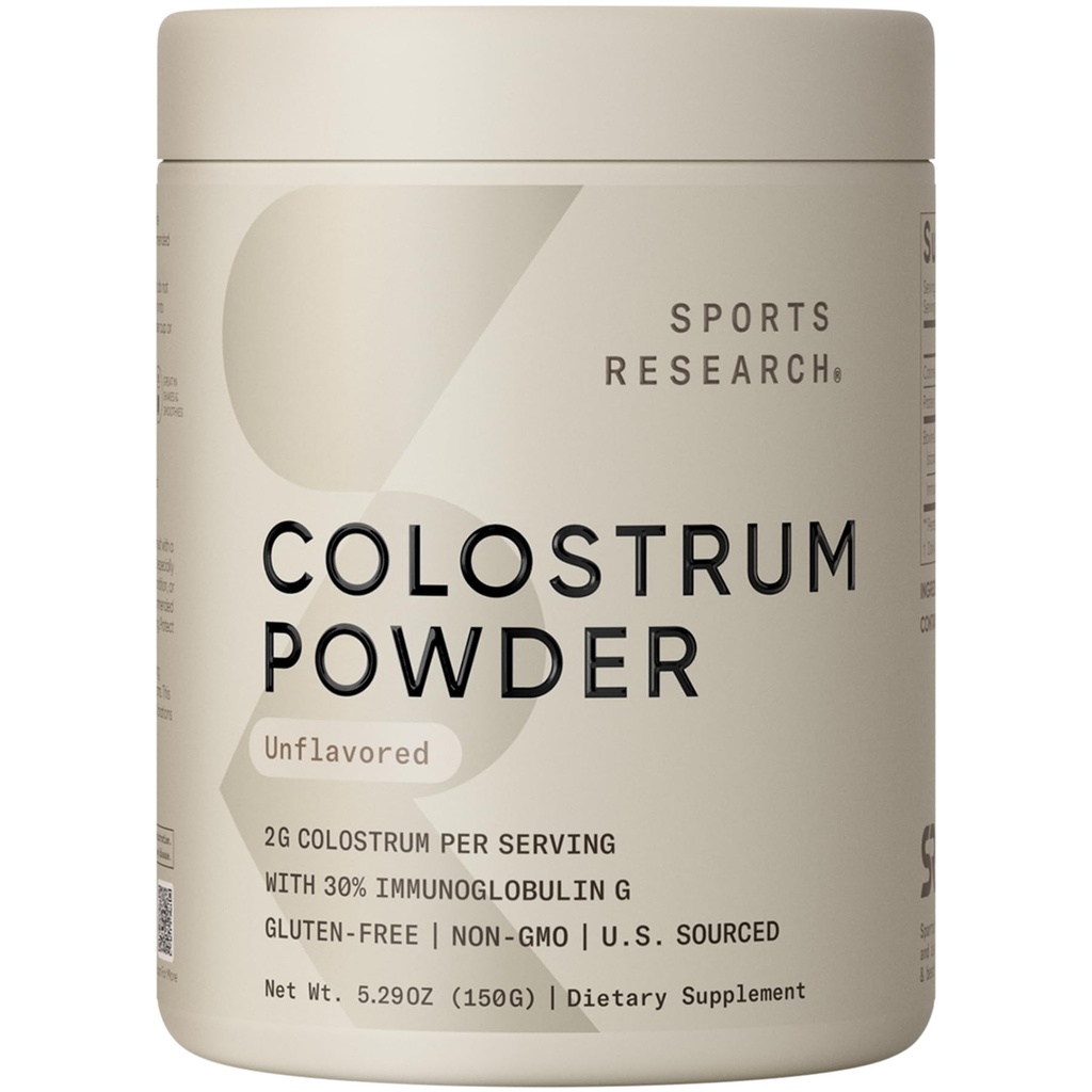 Sports Research ® Bovine Colostrum Powder - Łatwy do wymieszania, Single Influent Superfood - Immunitet Support & Gut Health w / IgG Przeciwciała - U.S. Sourced · Non-GMO · Gluten Free - 75 Sług (Unflavored)