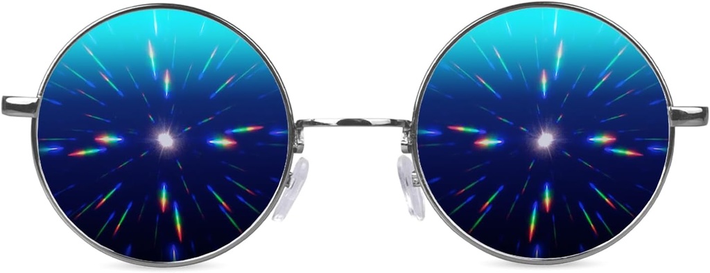 GlobFX Okulary dyfrakcyjne 124; Hippie i Pilot Styl metalowe ramki z lustrzanymi soczewkami i 3D Prism Rainbow Effect