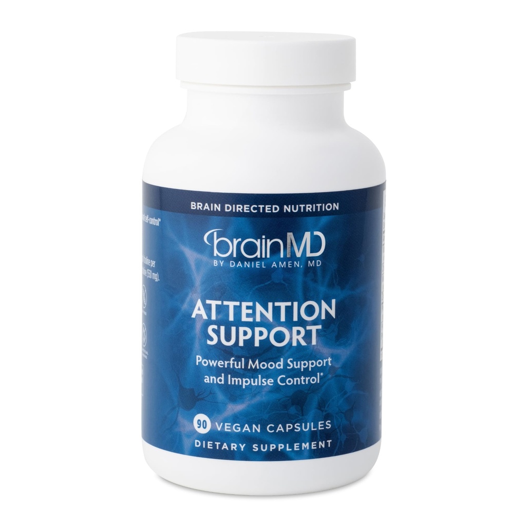 BRAINMD Dr Amen Uwaga Wsparcie - 90 Kapsułki - Promotes Mental Focus & Impulse Control - Gluten Free - 30 Służenia