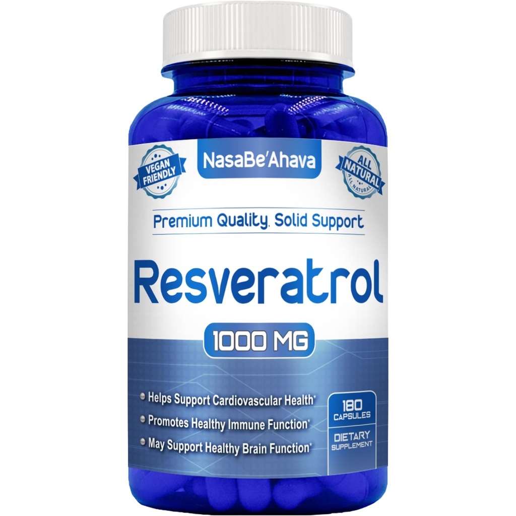 Resveratrol 1000mg kapsułki 124; Vegan Friendly Resveratrol Supplement from Easy Absorption Antioksydant Japanese Knotweed for Skin Heart and Brain Support British 124; Made in US cGMP Facility (90 Day Supply)