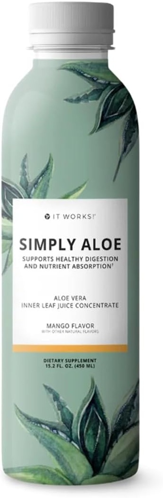 It Works! Simply Aloe - Mango Flavor - 15.2 Fl Oz - Refreshing, Nutritious Drink - Aloe Vera Inner Leaf Juice Concentrate - Supports Healthy Digestion, Nutrient Absorption, and Overall Wellness
